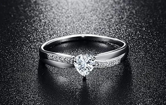 Women's Solid 925 Sterling Silver Heart Cut Cubic Zirconia Eternity Solitaire Engagement Ring pattanaustralia